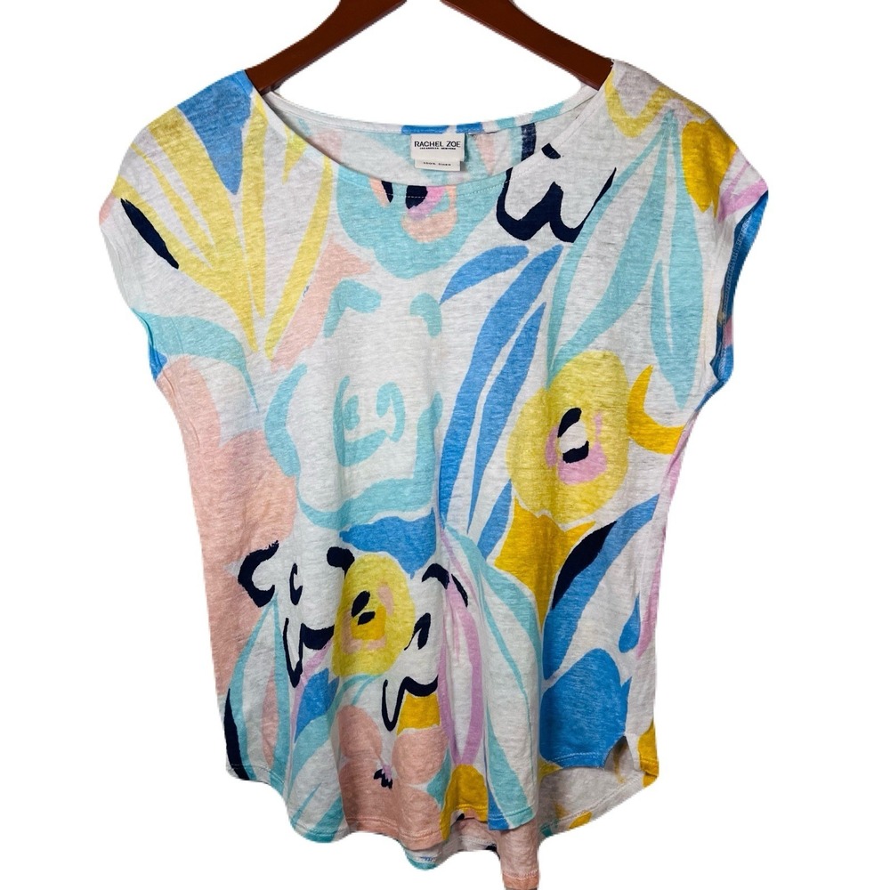 Rachel Zoe Women Shirt Linen Small Oversized Sleeveless Scoop Neck GUC